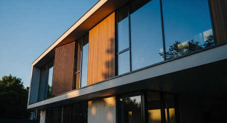 Modern office building exterior. Architectural detail of modern office building.の素材