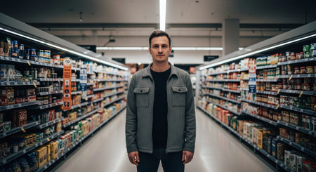 Young man shopping in a supermarket - Shallow DOF; color toned imageの素材