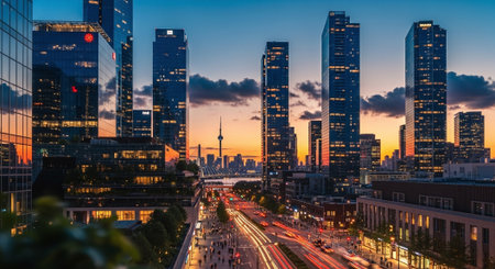 Shanghai urban landscape at sunsetの素材