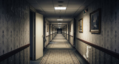 3d rendering of an empty corridor in a hospital with nobody insideの素材