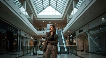 Businesswoman standing in the corridor of a modern office building. Business concept.の素材