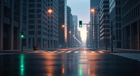 3d rendering of a street in shanghai at night with lightsの素材