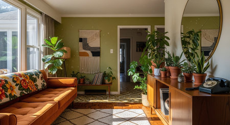 Interior of a living room with a sofa and a coffee tableの素材