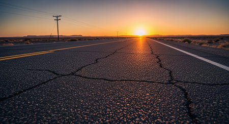 Sunset on a road in the Namib Desert, Namibiaの素材