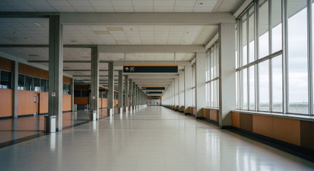 Interior of a modern office building, wide angle view of corridorの素材