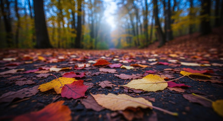 Fallen leaves on the ground in the autumn forest. Autumn backgroundの素材