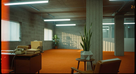 Interior of a modern office with furniture, computer and plants.の素材