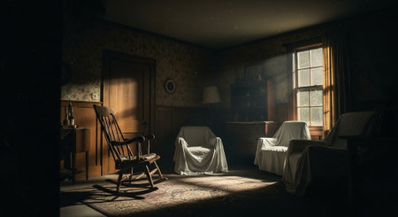 Interior of an old house with a rocking chair. 3d renderの素材