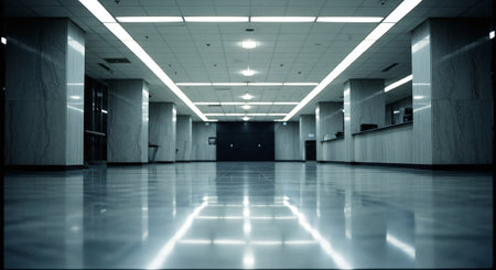 3d render of empty corridor in office building. Abstract background.の素材
