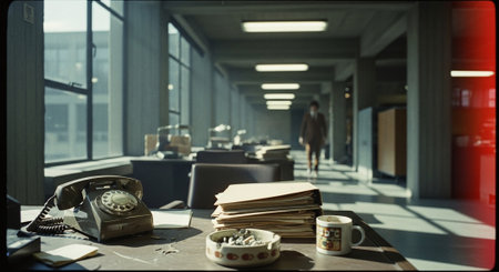 Office desk with phone and documents. 3d rendering toned imageの素材