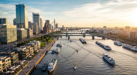 Panoramic view of Frankfurt am Main at sunset, Germany.の素材