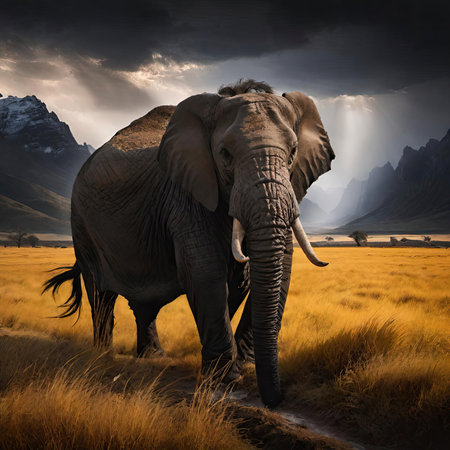 Elephant in the savannah of Amboseli National Park, Kenyaの素材