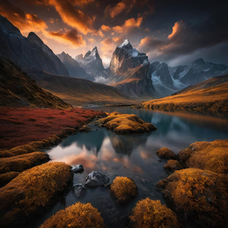 Fantastic autumn landscape. Composition of nature. 3d renderingの素材