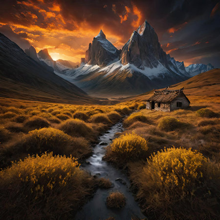 Beautiful summer landscape in the highlands of Patagonia.の素材