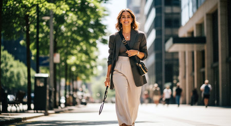 Beautiful businesswoman walking on the street in the city. Business woman.の素材