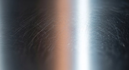 Close up of a metal plate with some scratches on it. Selective focus.の素材