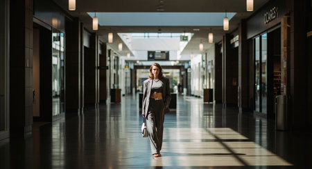 Full length portrait of a beautiful young woman in sportswear walking in the hallの素材