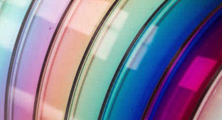 Colorful CD or DVD disk in rainbow colors. Selective focus.の素材