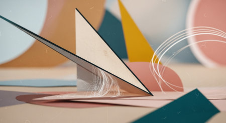 3d illustration of abstract geometric composition made of colorful shapes and linesの素材