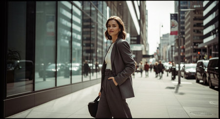 Beautiful businesswoman walking in the city. Portrait of a young businesswoman.の素材
