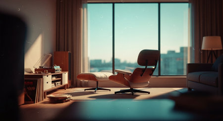 modern bright interiors apartment living room 3D rendering illustration computer generated imageの素材