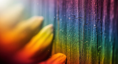 Colorful background with flowers and wooden planks. Close up.の素材