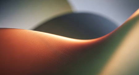 abstract background made of curved sheets of paper in orange and green colorsの素材