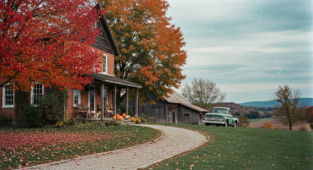 Vintage style image of an old American house in the fall.の素材