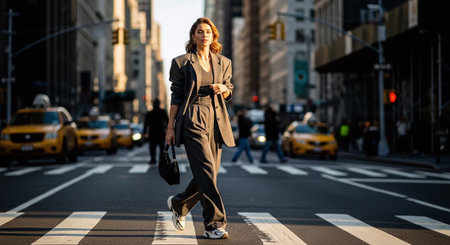 Beautiful business woman walking on the street in the city. Business conceptの素材