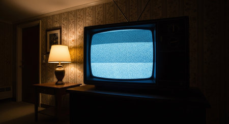Vintage television and lamp in the room. 3d rendering.の素材