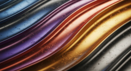 3d rendering of some colorfull metallic stripes on a black backgroundの素材