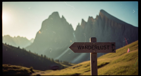 Wooden signpost in front of the Dolomites, Italyの素材