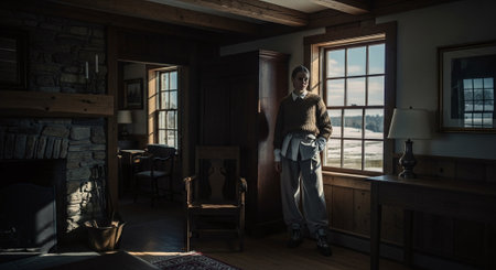 Portrait of a man in the interior of the old house.の素材