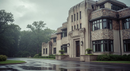 Luxury mansion in a rainy day. Architectural detail.の素材