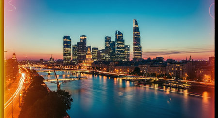Panoramic view of Frankfurt am Main at dusk, Germany.の素材