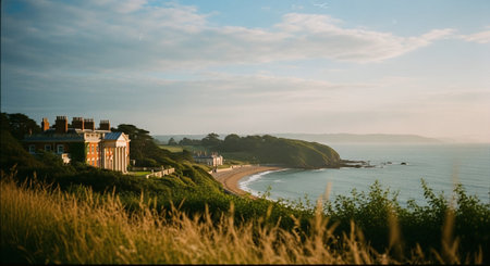Beautiful view of the beach at sunset, Cornwall, England, UKの素材