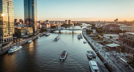 Panoramic view of the Riga river at sunset.の素材