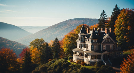 Castle in the mountains with a beautiful view of the forest.の素材