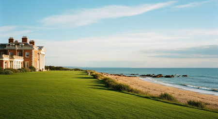 A view of a golf course on the north coast of England.の素材