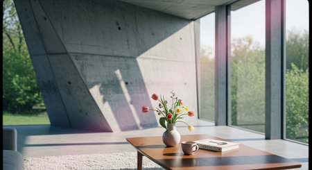 Vase with spring flowers on the table in the interior of the roomの素材