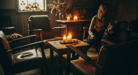 Beautiful young woman sitting in a chair and reading a book.の素材