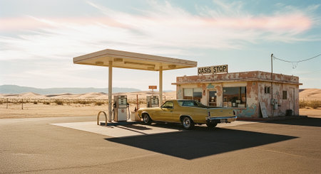 Abandoned gas station in the middle of the Mojave Desert.の素材