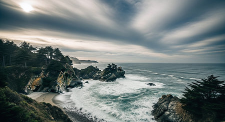 Panoramic view of Pebble Beach, Pacific Coast Highway, California.の素材
