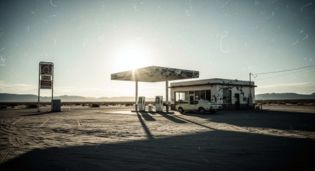 Vintage style image of a gas station in the Namib Desert, Namibia.の素材