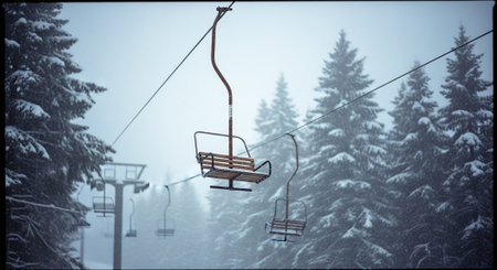 Ski lift in the mountains. Winter ski resort in Poland.の素材
