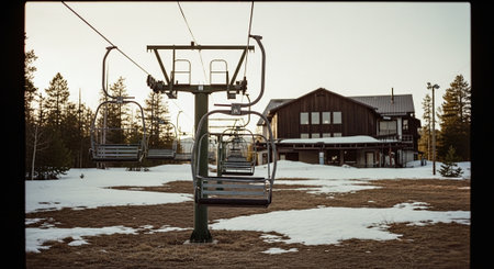 Ski lift with chairlift in a ski resort in the mountainsの素材