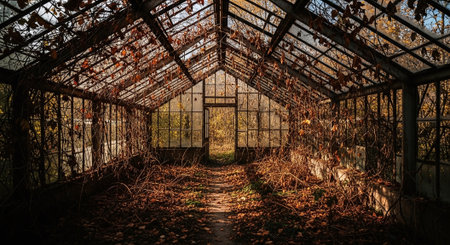 Abandoned greenhouse in autumn.の素材