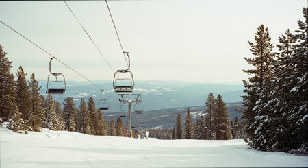 Ski lifts in the mountains. Ski resort in the Carpathiansの素材
