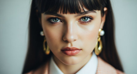 Closeup portrait of beautiful young woman with makeup and earrings.の素材