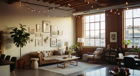 Interior of a modern living room in loft style. 3d renderの素材